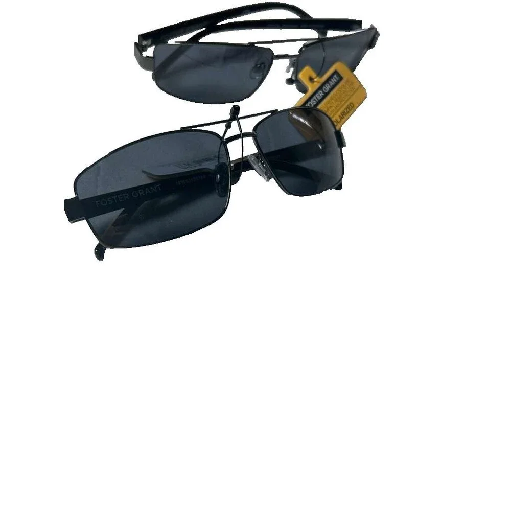 Foster Grant Rectangle Sunglasses Black Fashion Polarized 2 pack Bundle New